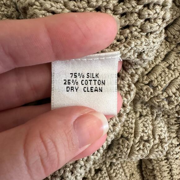 Talbots Petites Beige Silk Cotton Knit Cardigan Blazer Sweater Jacket L Classic - Picture 6 of 6